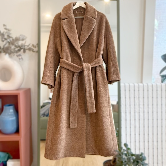 Max Mara Alpaca Wool Belted Wrap Maxi Winter Warm Robe Coat Camel Sz 36 US 6 - Picture 6 of 14